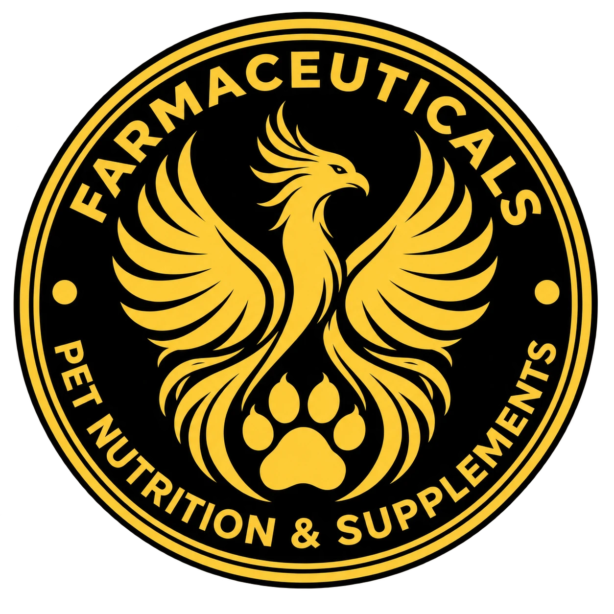 FARMACEUTICALS gold phoenix and paw badge